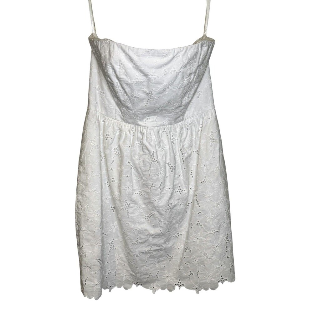 Shoshanna Dress Womens 8 White Eyelet Lace Stapless Fit Flare Mini Sundress